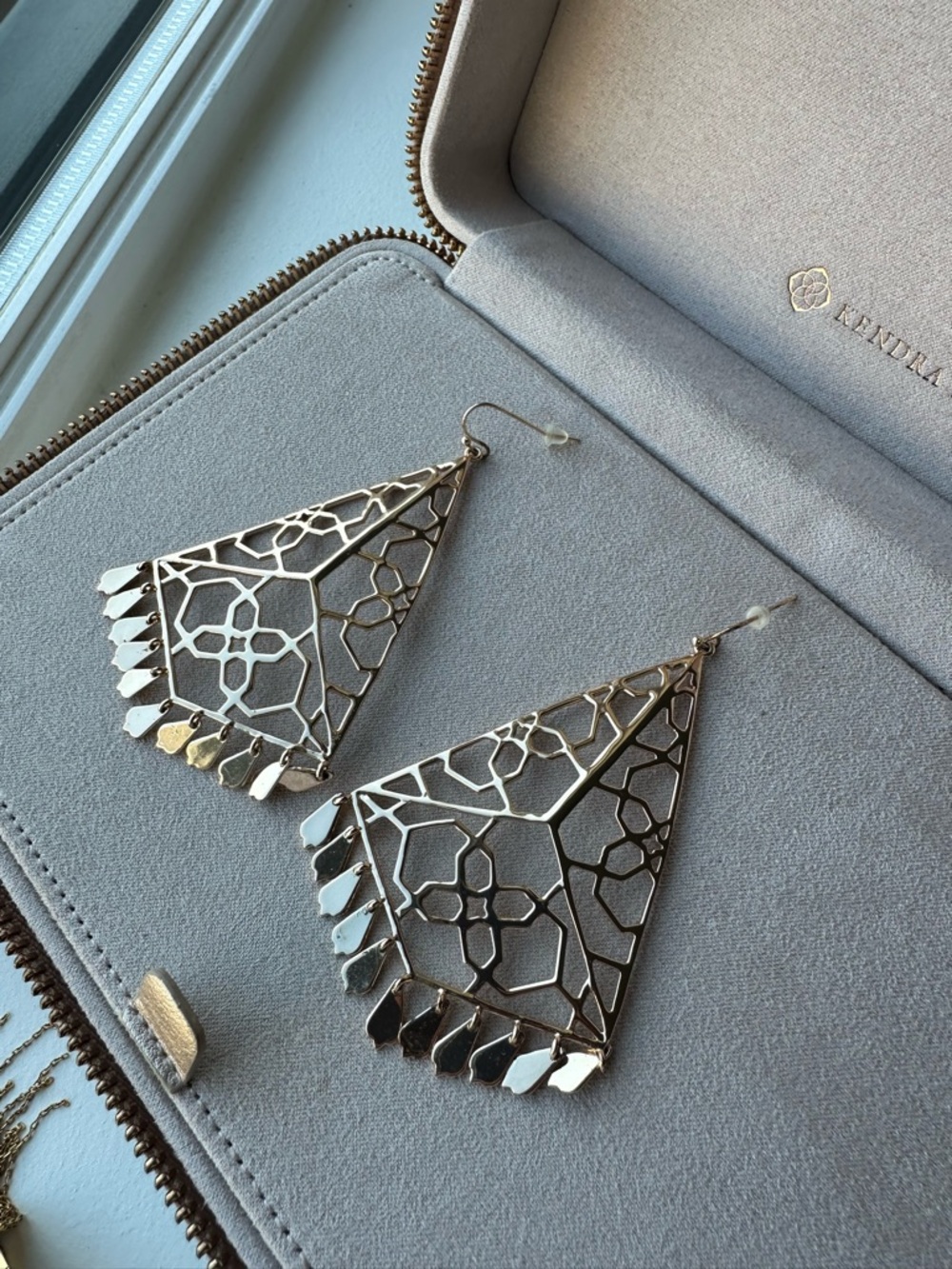 Kendra Scott Samira Rose Gold Filigree Triangle Drop Earrings
